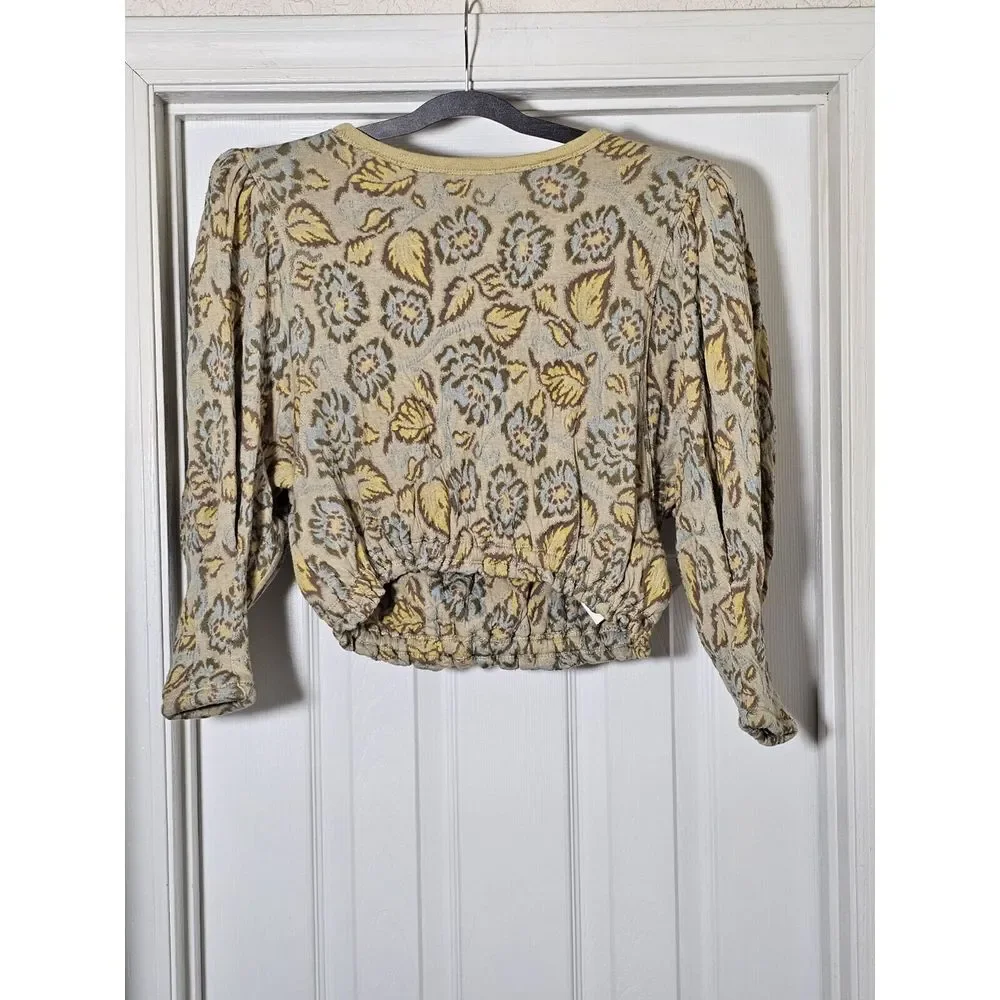 Free People Womens No Ordinary Top Size Small‎ Floral Open Back Puff Sleeve